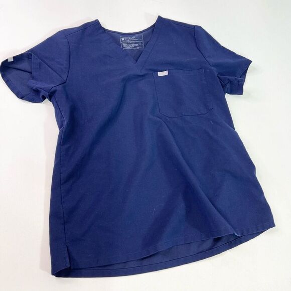 FIGS Technical Collection Top Womens Medium Navy Short-Sleeve V-Neck Scrub Top - Picture 1 of 7